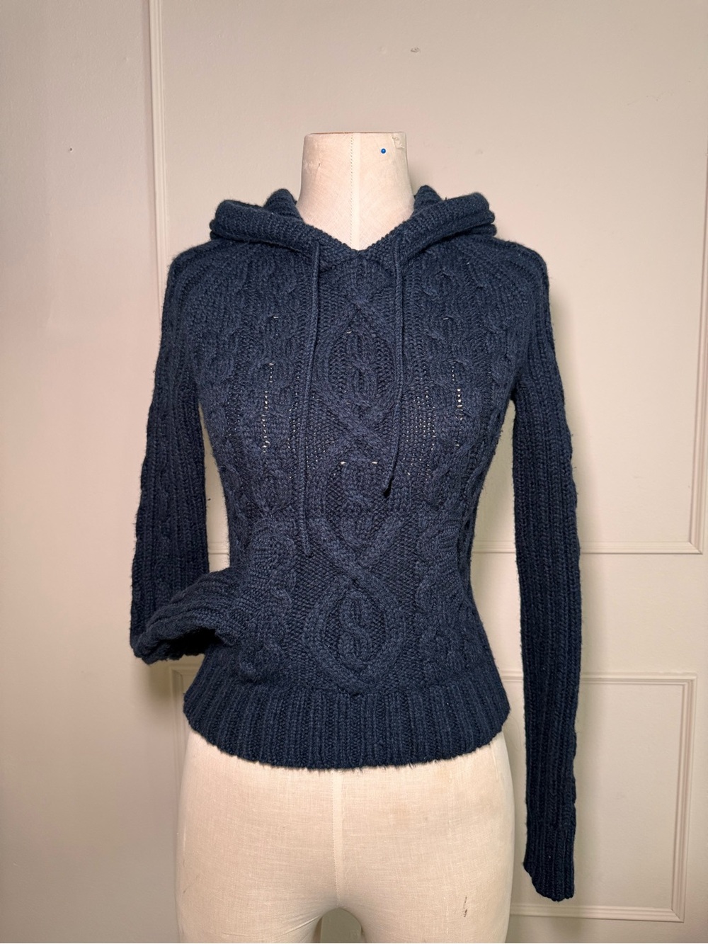 Abercrombie & Fitch Navy Cable-Knit Hooded Sweater